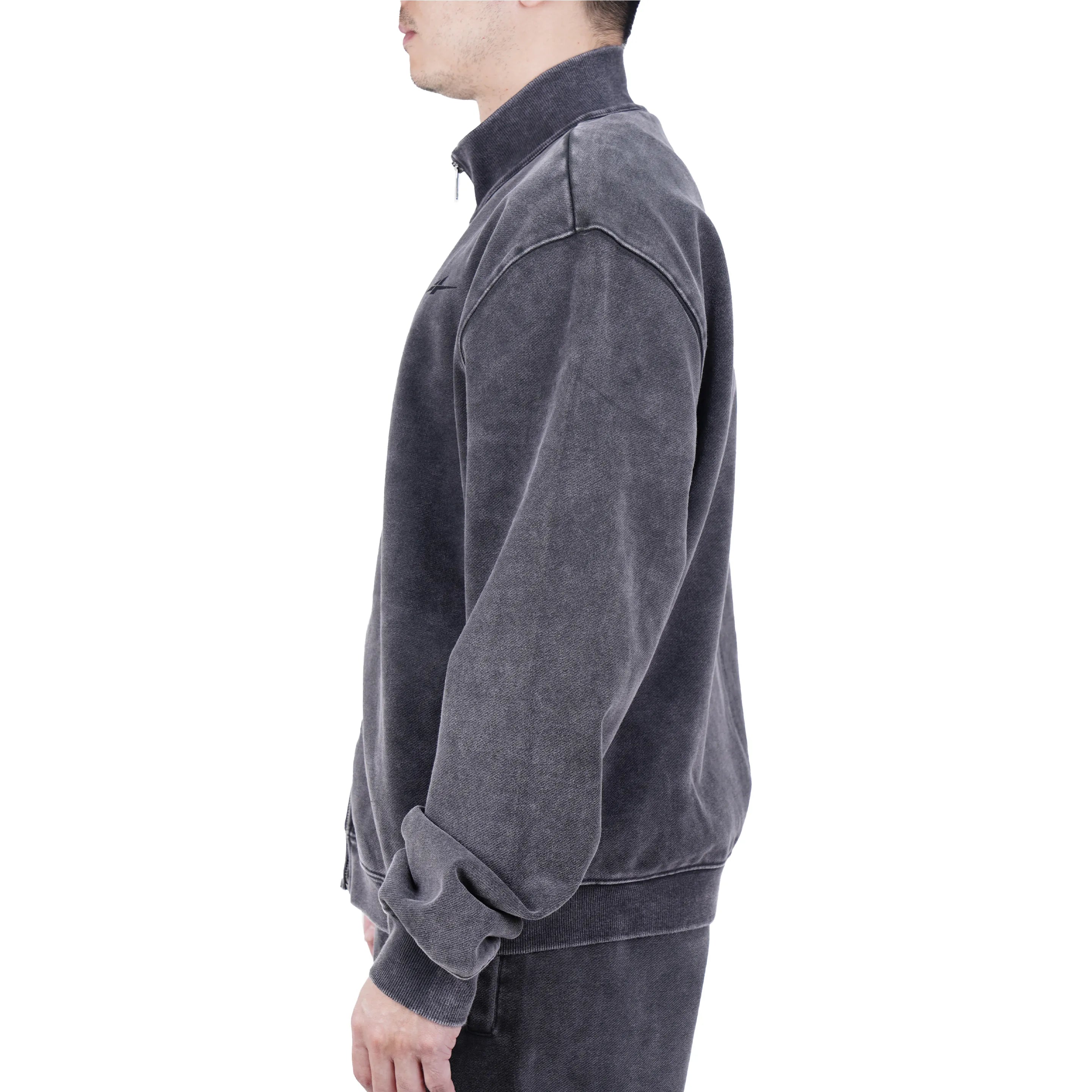 Serious Player Only Zip Up Crewneck Sweatshirt Washed Black