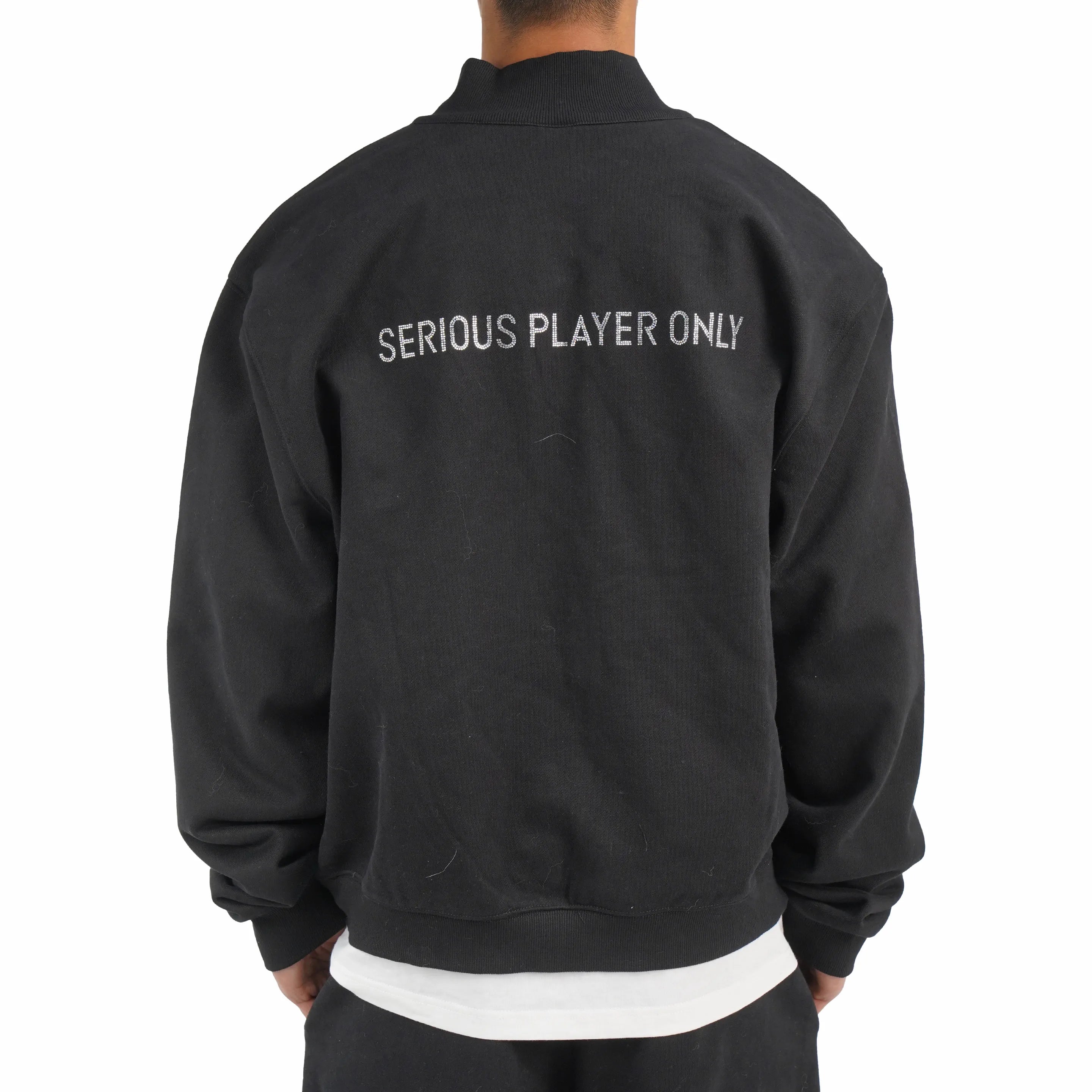Serious Player Only Zip Up Crewneck Sweatshirt-Diamond Black