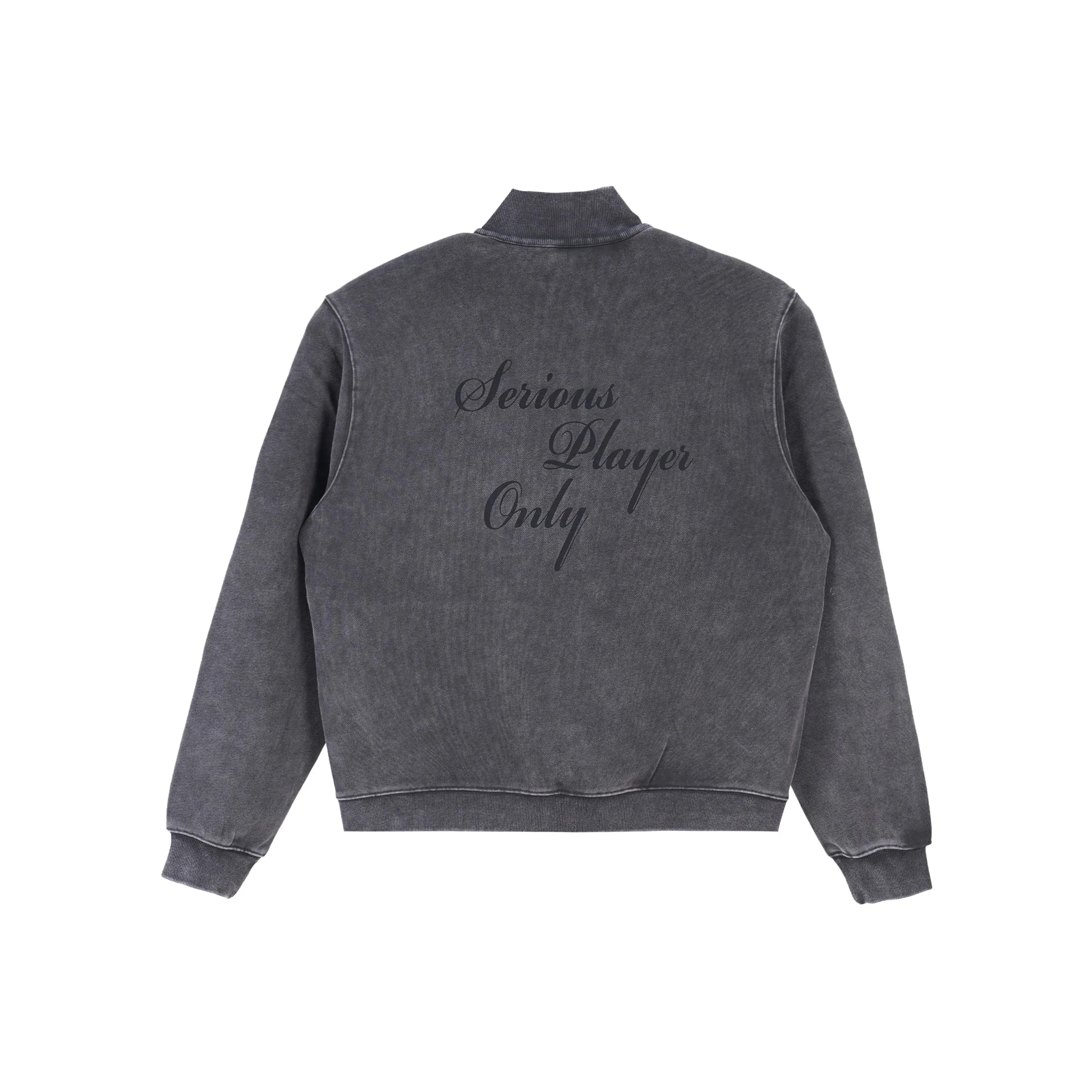 Serious Player Only Zip Up Crewneck Sweatshirt Washed Black