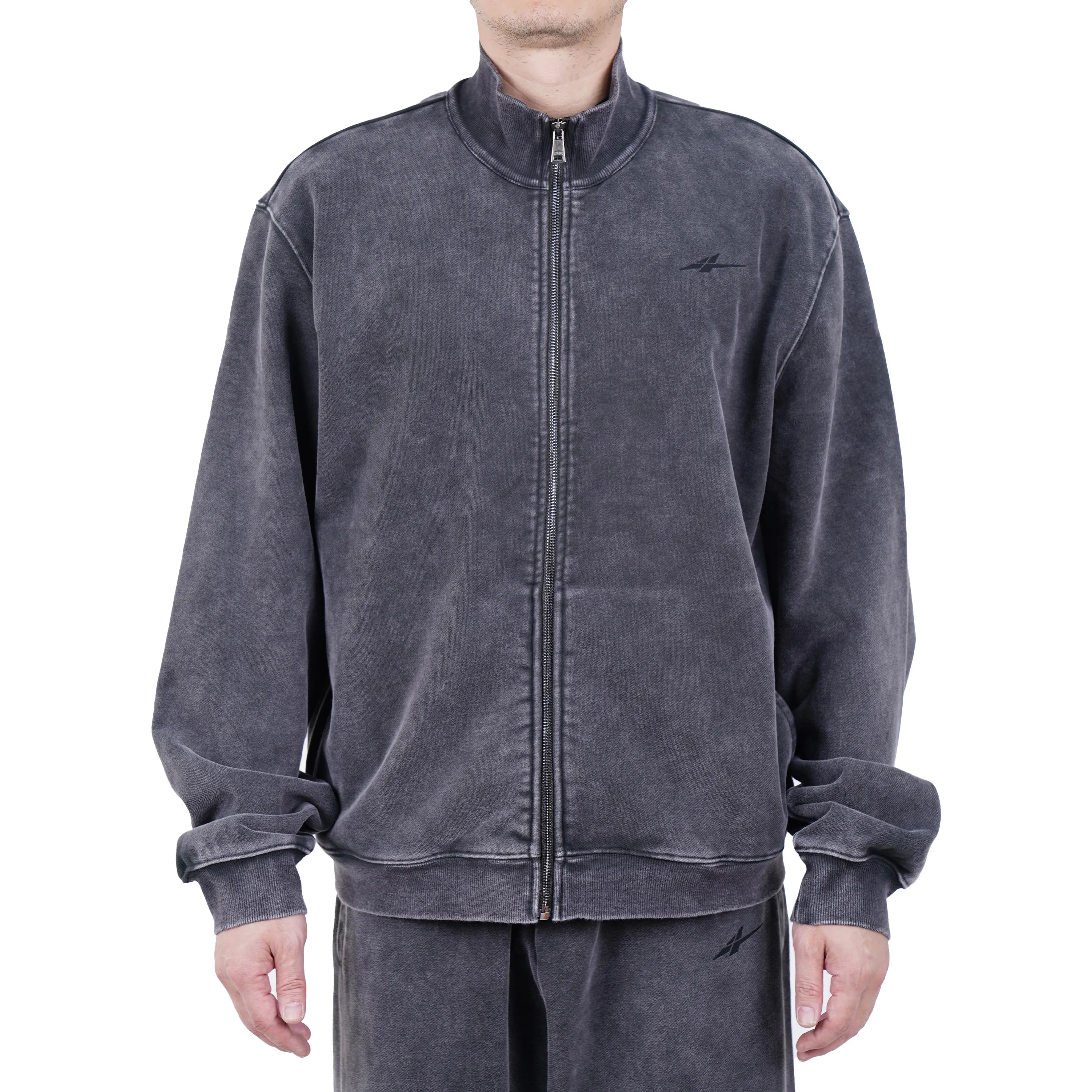 Serious Player Only Zip Up Crewneck Sweatshirt Washed Black