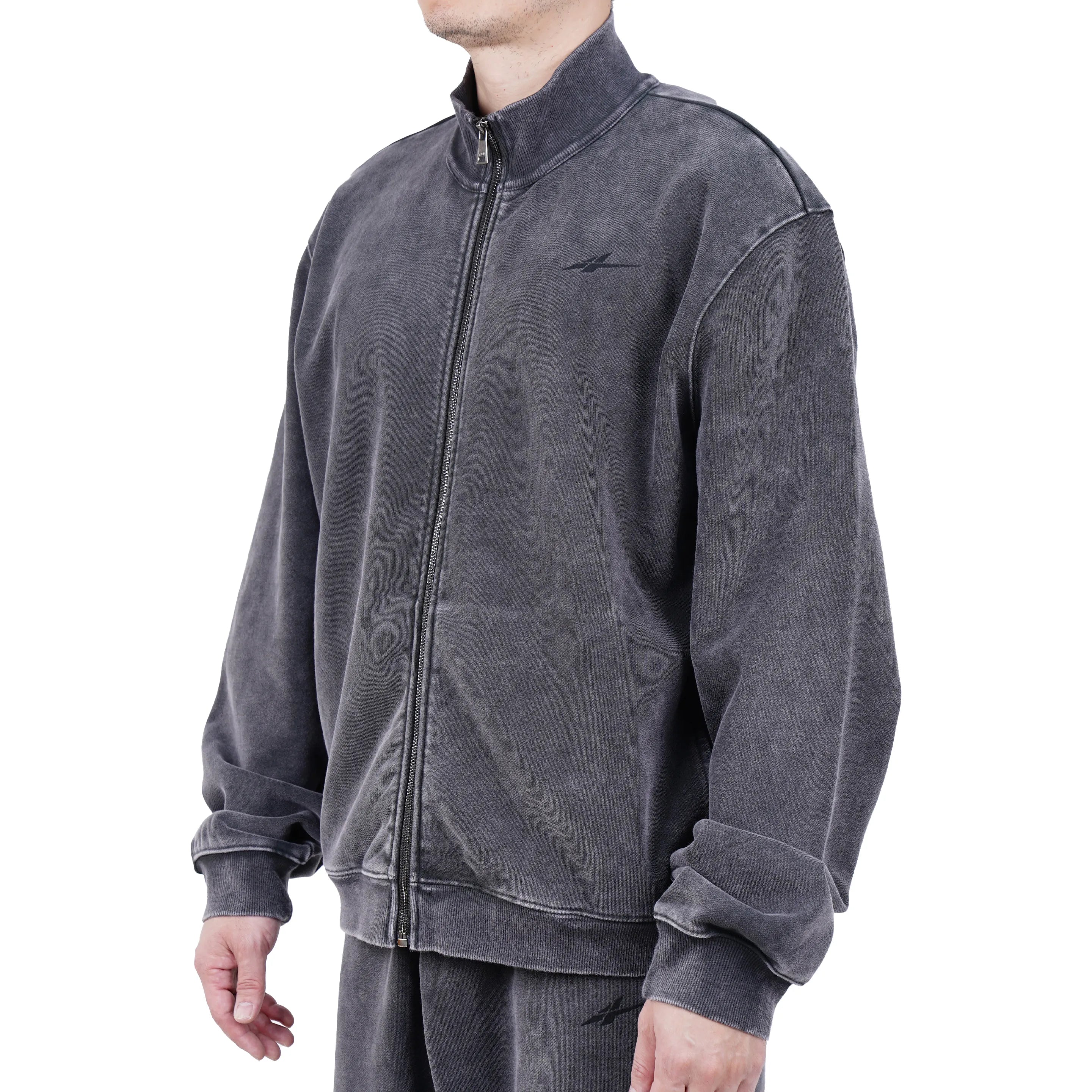 Serious Player Only Zip Up Crewneck Sweatshirt Washed Black