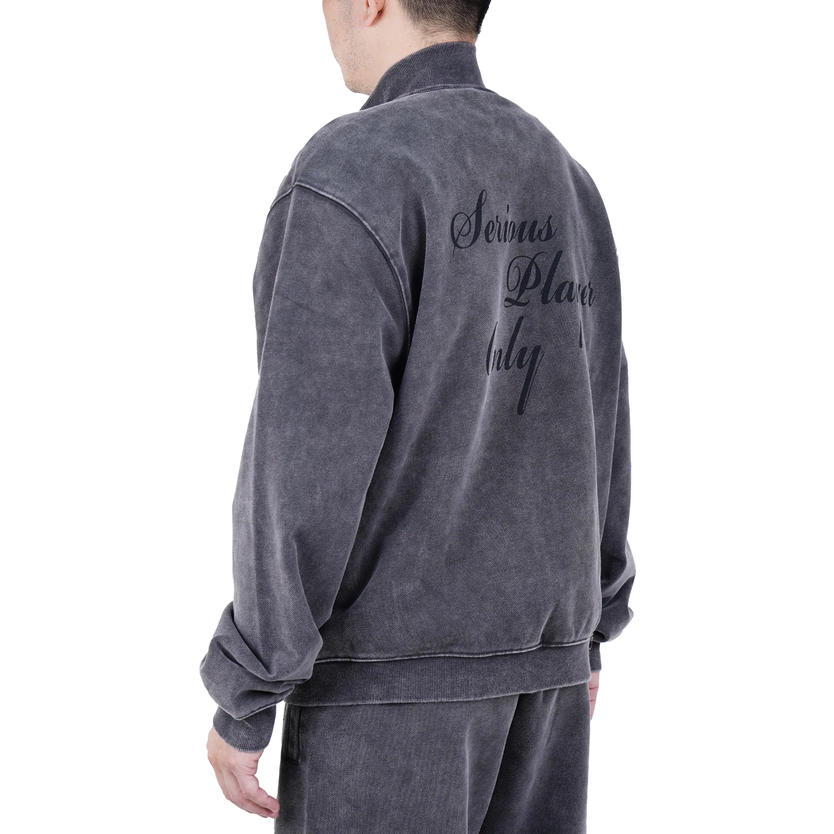 Serious Player Only Zip Up Crewneck Sweatshirt Washed Black