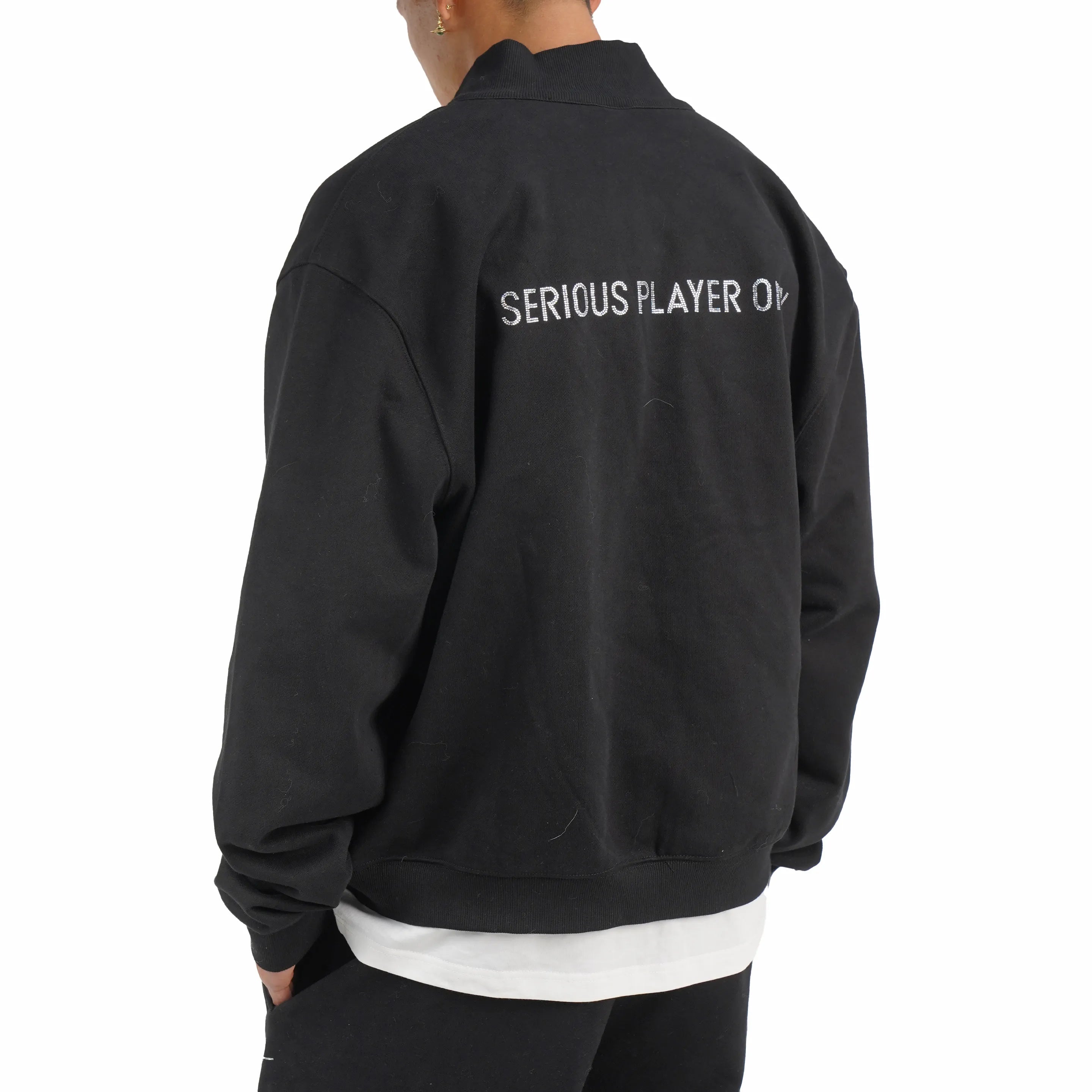 Serious Player Only Zip Up Crewneck Sweatshirt-Diamond Black