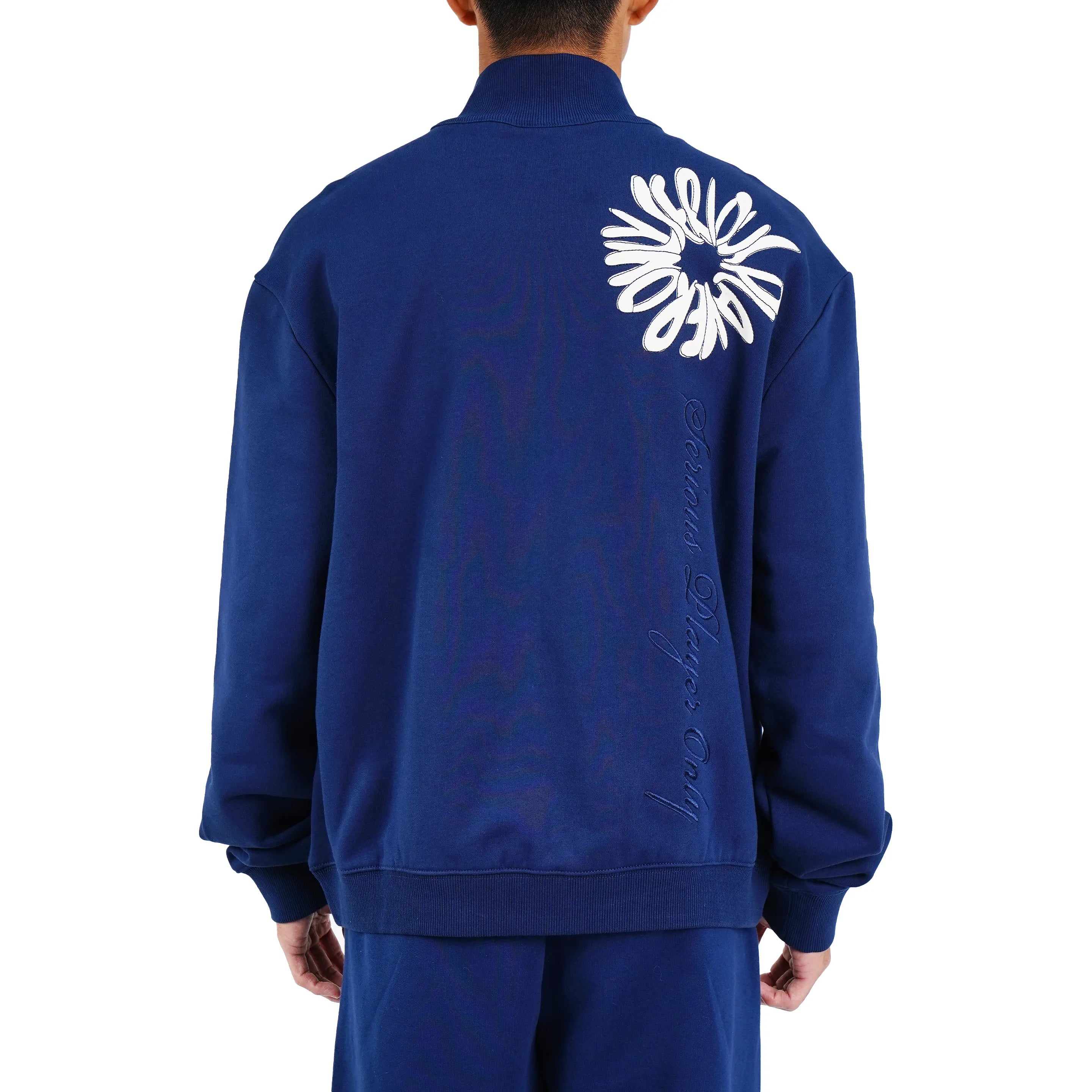 Serious Player Only Zip Up Crewneck Sweatshirt Navy Blue