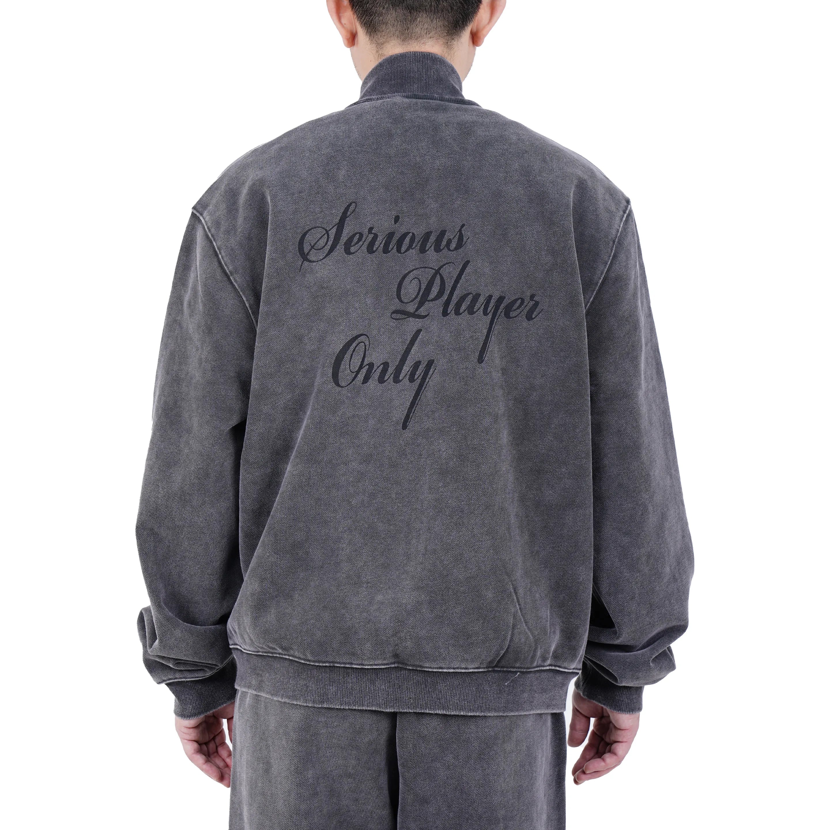 Serious Player Only Zip Up Crewneck Sweatshirt Washed Black